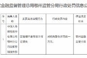 国寿寿险鄂州分公司吴都营销服务部被罚1万元：因管理不善导致许可证遗失