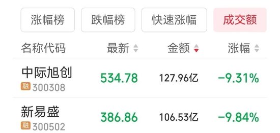 中际旭创、新易盛均跌超9%