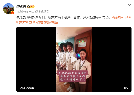 俞敏洪：新东方马上会进入旅游专列市场