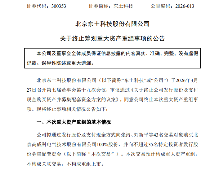 300353,终止重大资产重组!