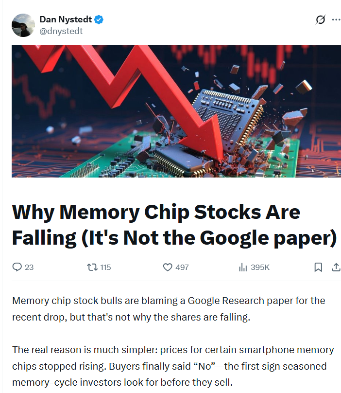 内存条价格跳水,内存股集体下跌,内存超级周期见顶了?