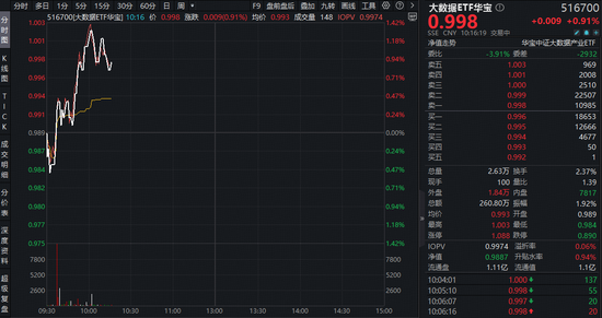 世界数据组织成立！顶层强调数据资源价值！华宝基金大数据ETF（516700）盘中上探1.3%，中科星图领涨超4%