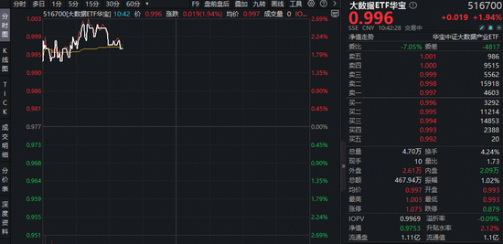 智谱API调用量飙升，算力租赁板块走高！优刻得-W领涨超8%，华宝基金大数据ETF（516700）盘中上探2.56%