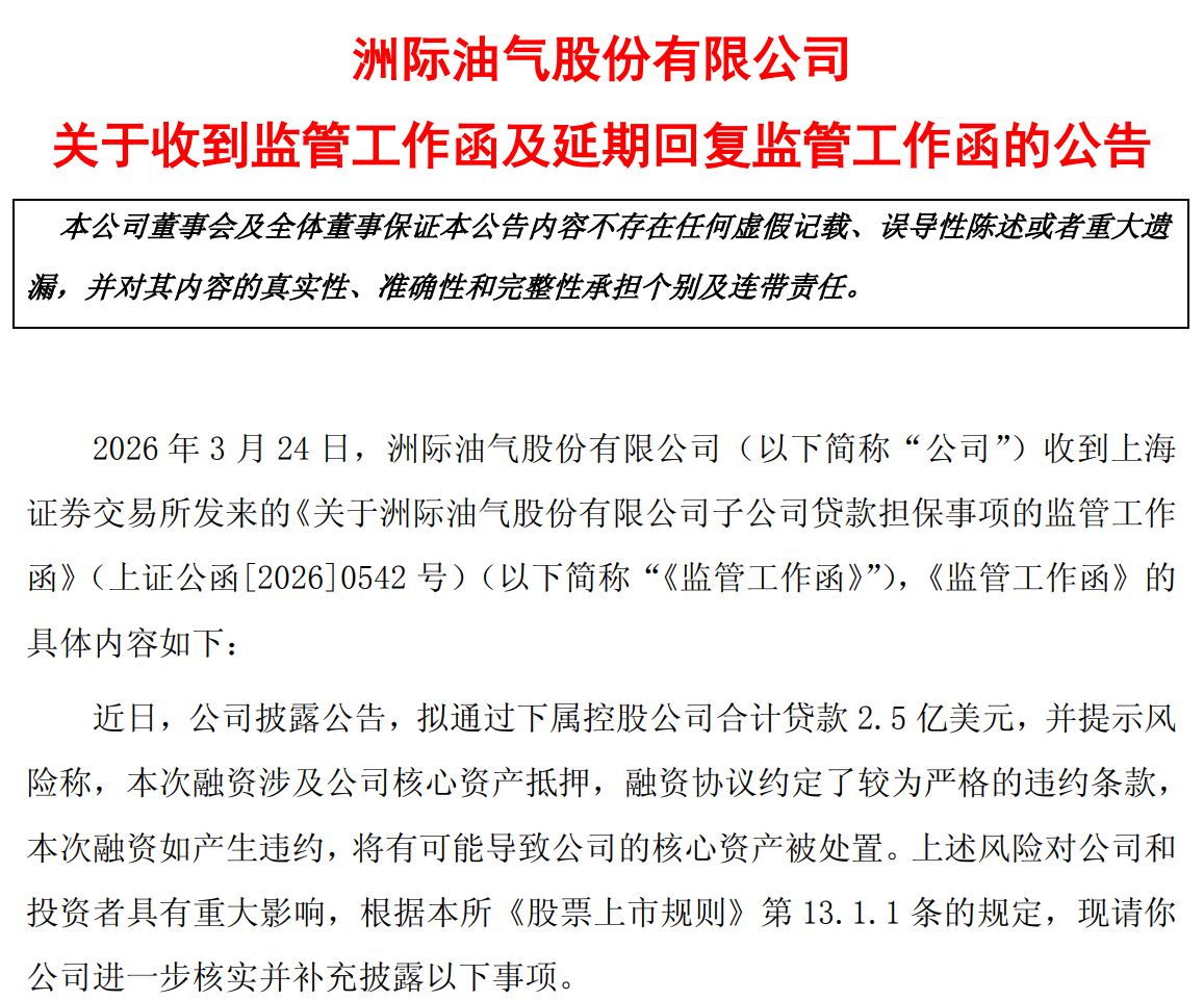 2.5亿美元贷款悬了？洲际油气取消临时股东会并两度延期回复监管问询 中证投服中心建议“充分评估还款能力”