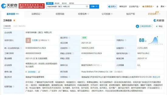 华谊兄弟1亿元股权被冻结，股价大跌3%