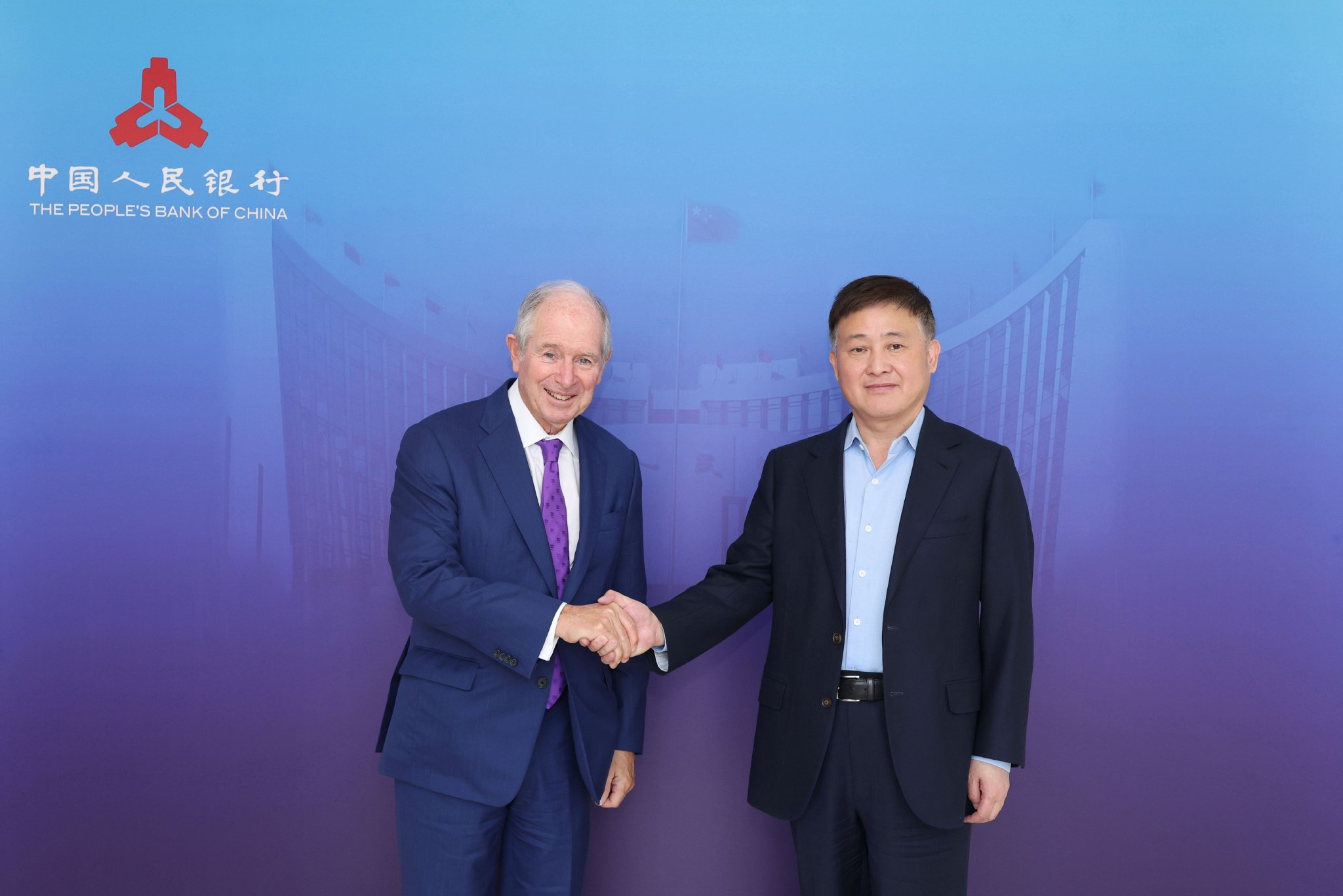 中国人民银行行长潘功胜会见美国黑石集团董事长兼首席执行官苏世民