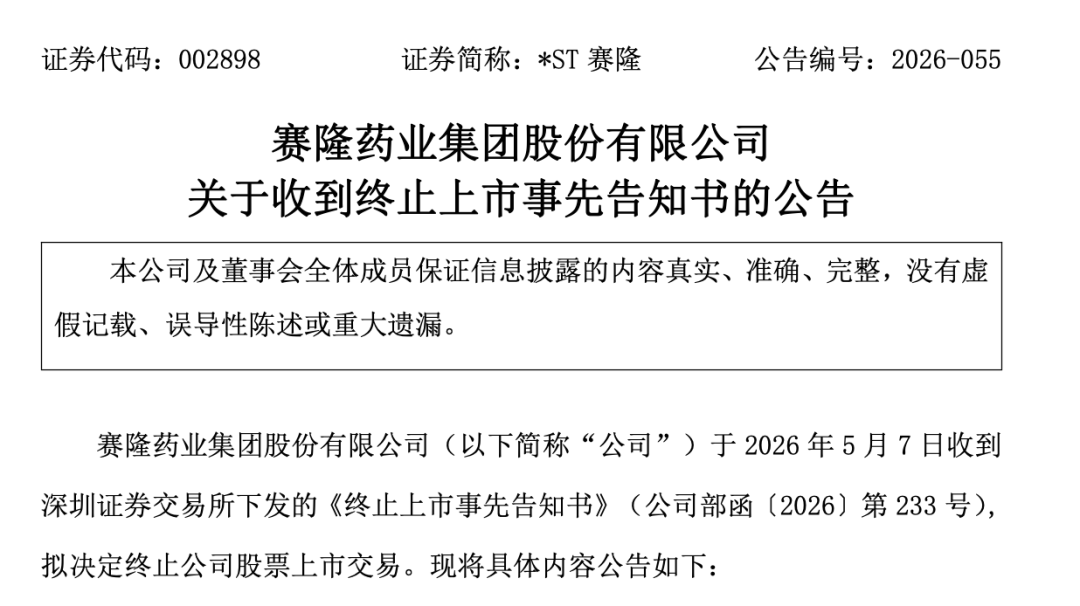 *ST赛隆退市警报拉响！股价已连续9天跌停！