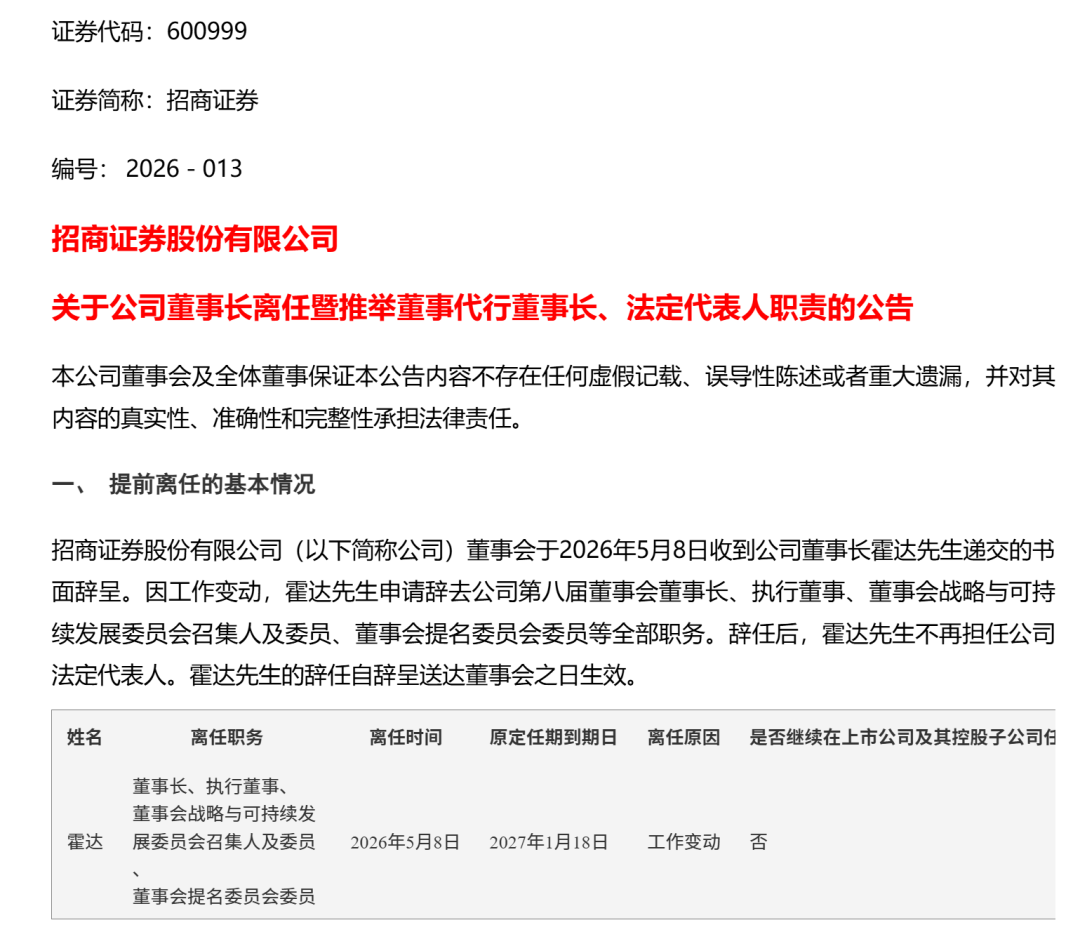 券业重磅！霍达履新招商金控，“风控专家”朱江涛，代任招商证券董事长
