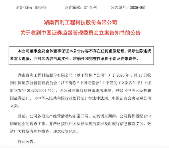 603959,被证监会立案