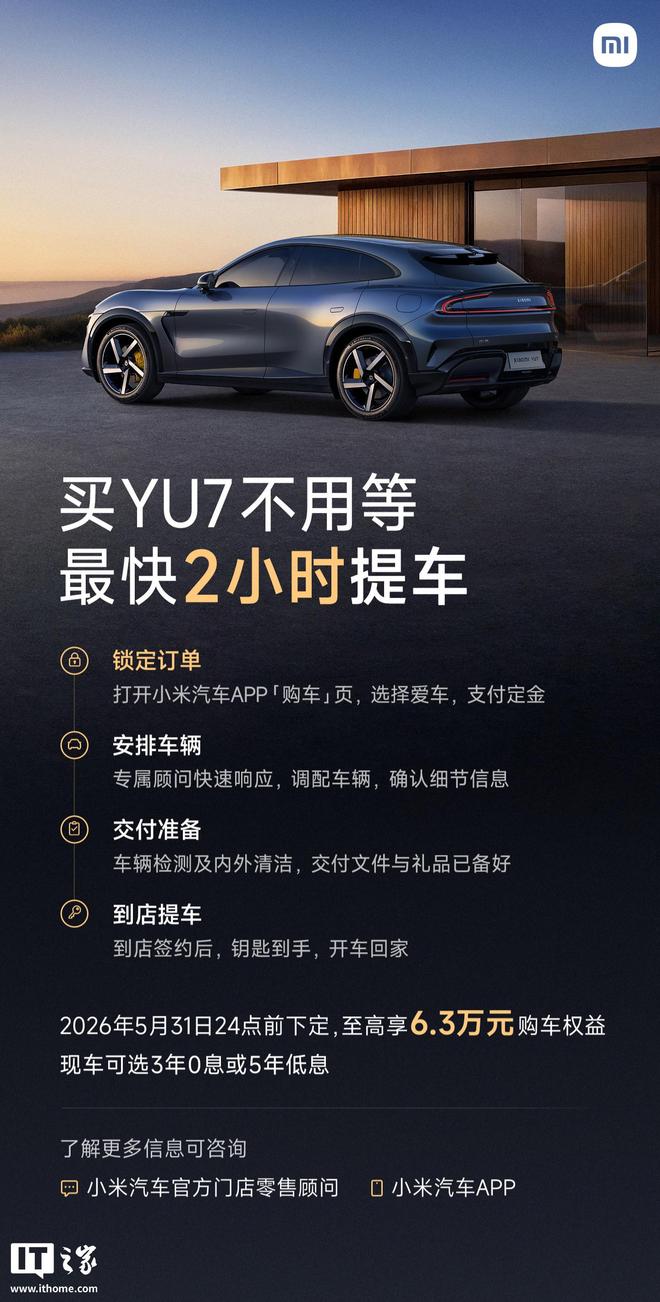 小米汽车：YU7交付能力大幅提升，买车不用等最快2小时提车