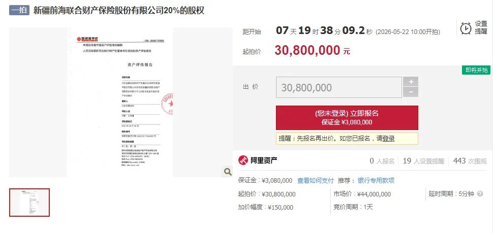 七折起拍！前海财险20%股权再寻买家，经营困局亟待突围