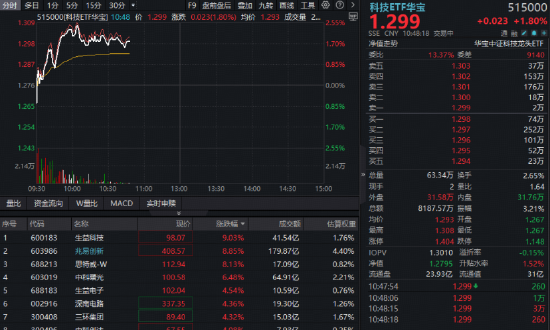 长鑫存储概念引爆，科技龙头走强！兆易创新盘中涨停创新高，科技ETF华宝（515000）涨超2%